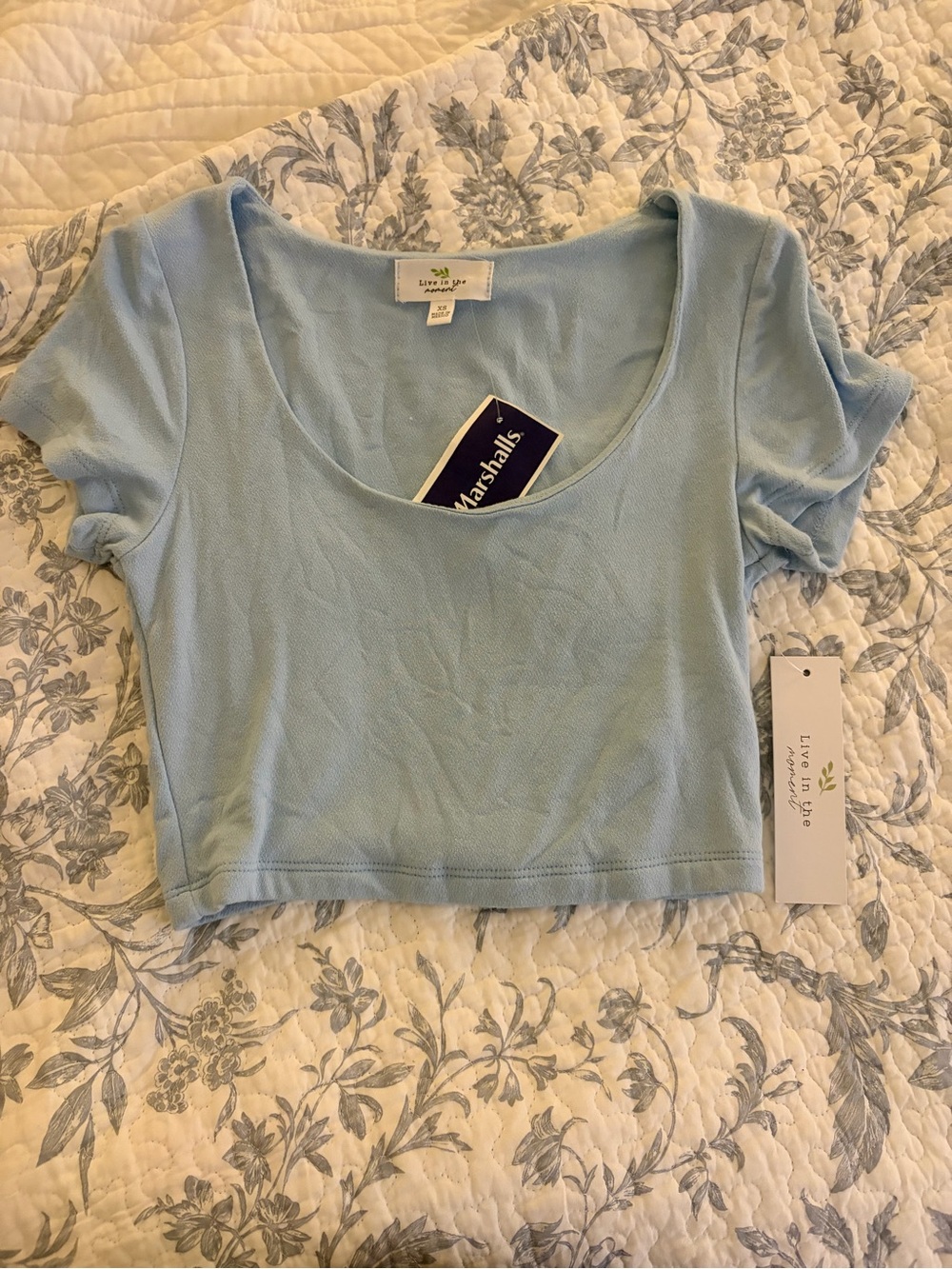 Marshalls Pale Blue Scoop Neck Crop Top